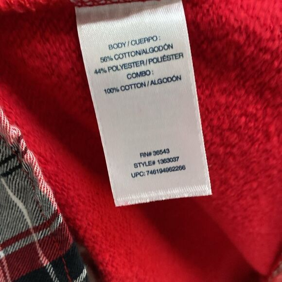 Izod Women’s Long Sleeve Tie Front 2-Fer Sweatshirt Red Plaid - Picture 6 of 9